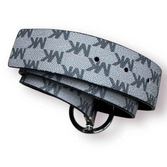 Michael Kors Signature MK Logo Print Canvas Gray Silver‎ Belt Size Medium 34" - Picture 5 of 6
